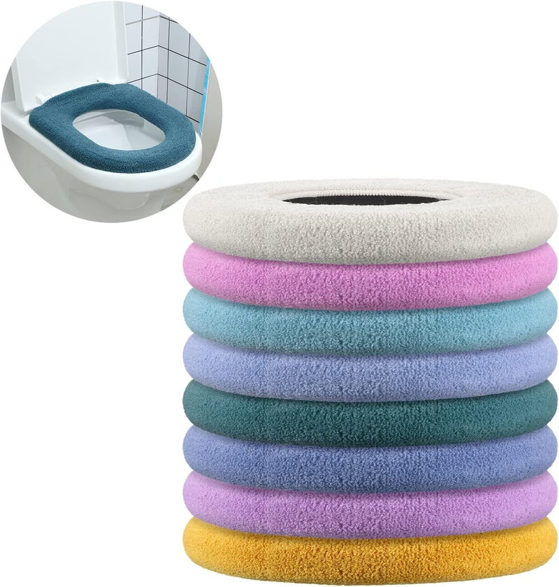 Kingdder 8 Pcs Toilet Seat Cover Washable for Bathroom Elongated Toilet Seat Cushion Pads Soft Stretchable Toilet Seat Warmer Thicker Easy Installation Commode Seat Cover Decors, 8 Colors(Flat) - Image 1